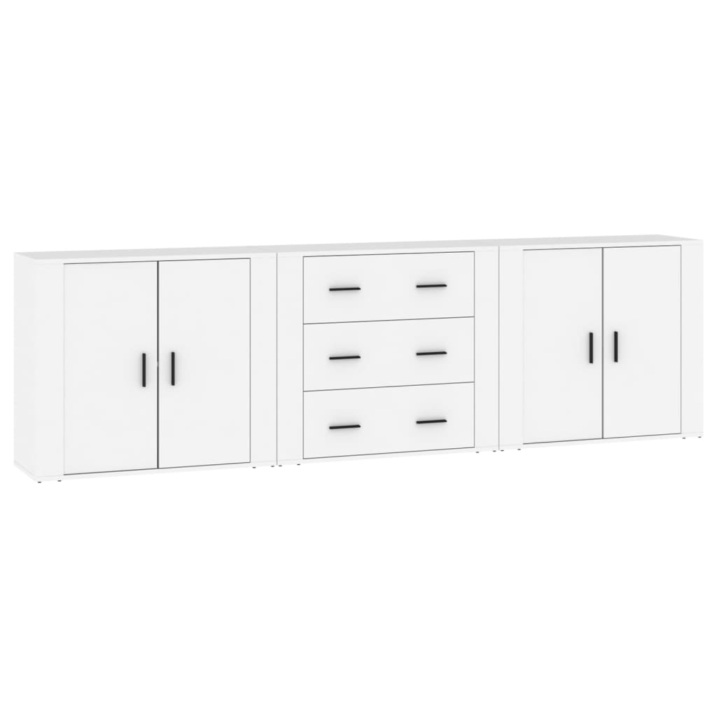 vidaXL Aparadores 3 piezas madera contrachapada blanco