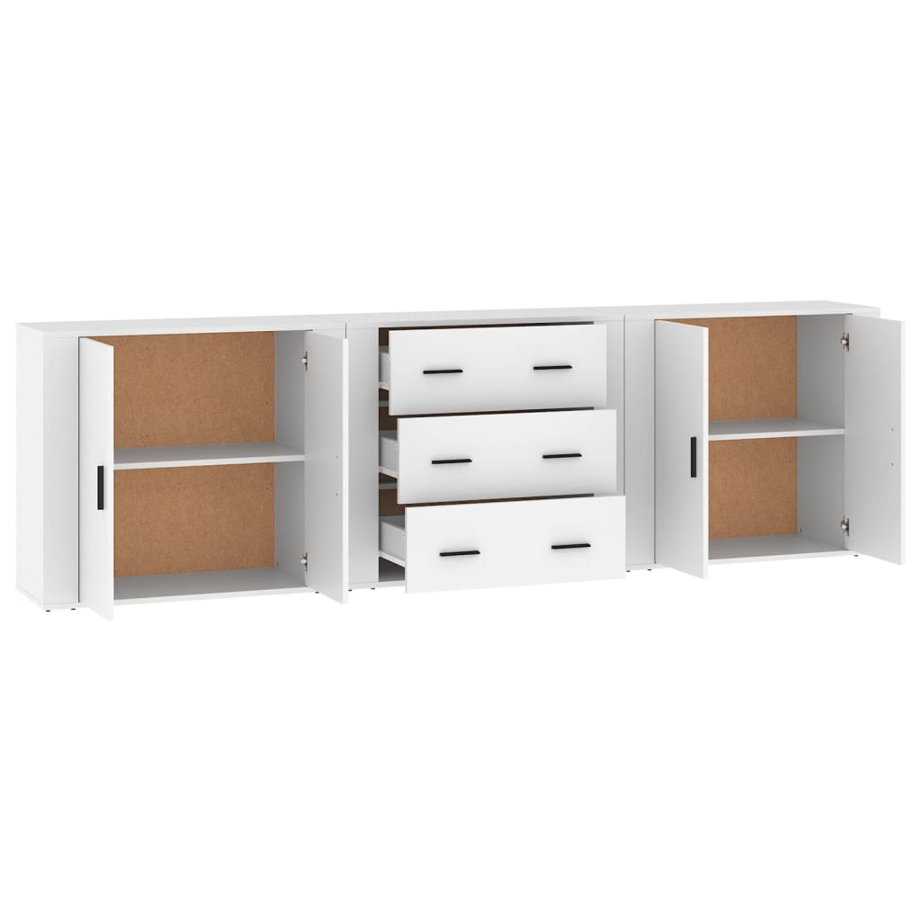 vidaXL Aparadores 3 piezas madera contrachapada blanco