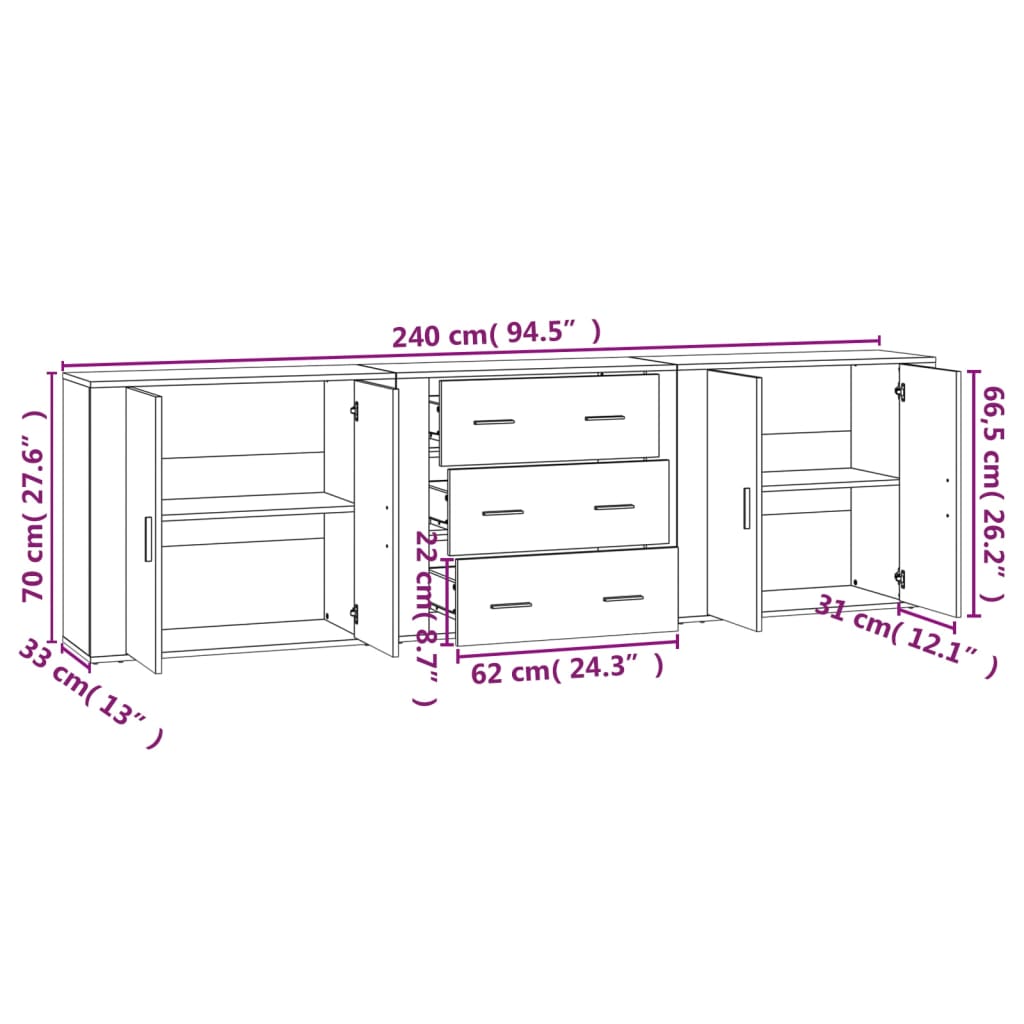 vidaXL Aparadores 3 piezas madera contrachapada blanco