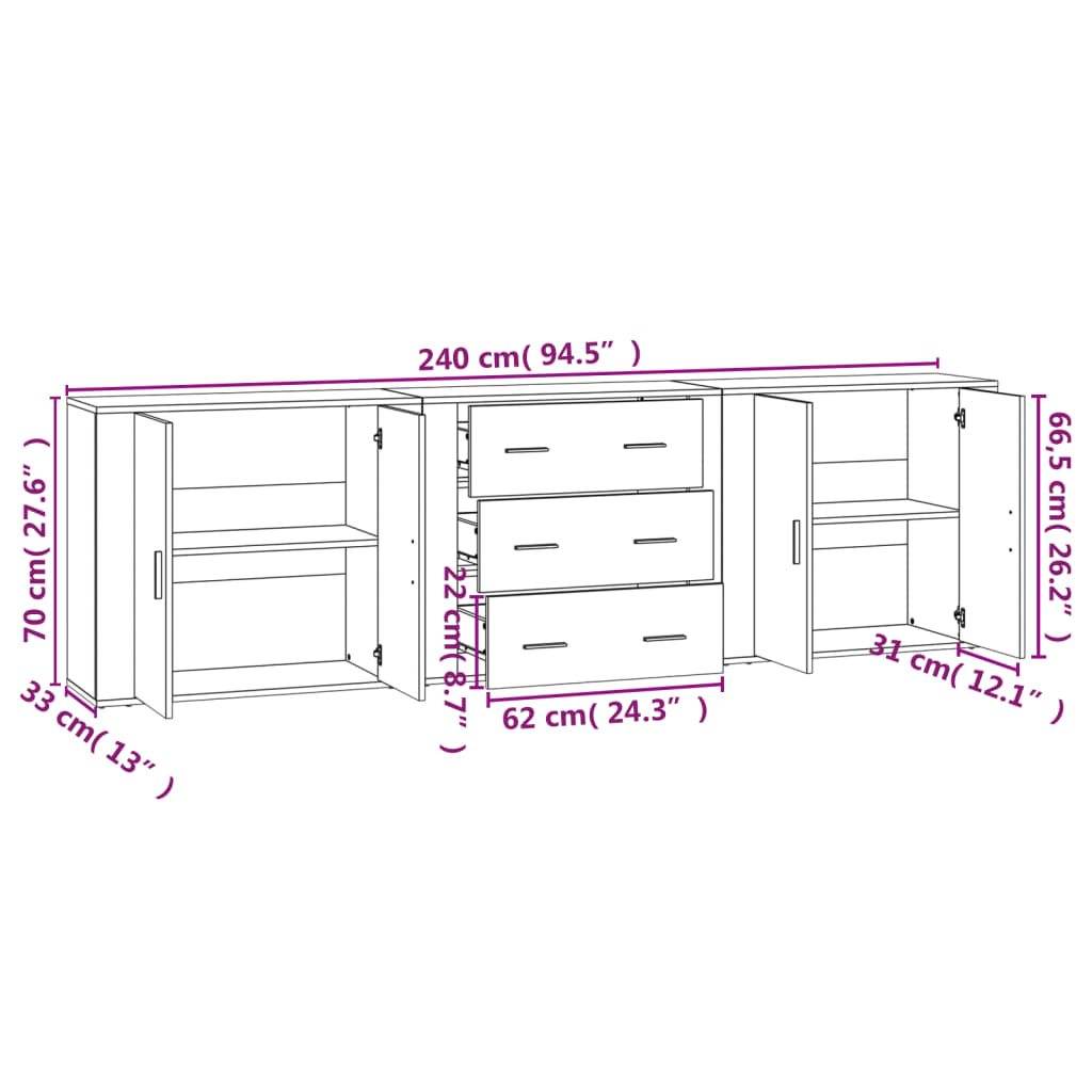 vidaXL Aparadores 3 piezas madera contrachapada color roble sonoma