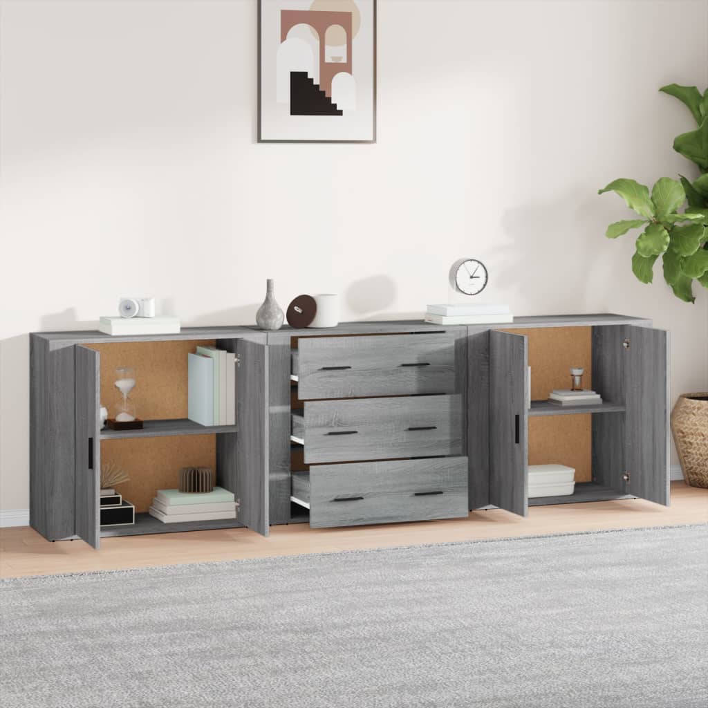 vidaXL Aparadores 3 piezas madera contrachapada gris Sonoma