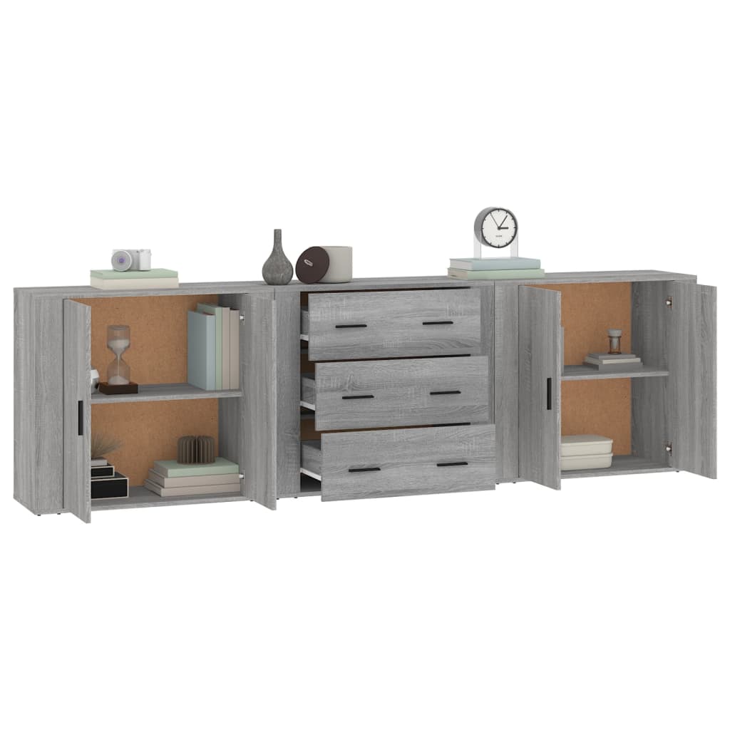 vidaXL Aparadores 3 piezas madera contrachapada gris Sonoma