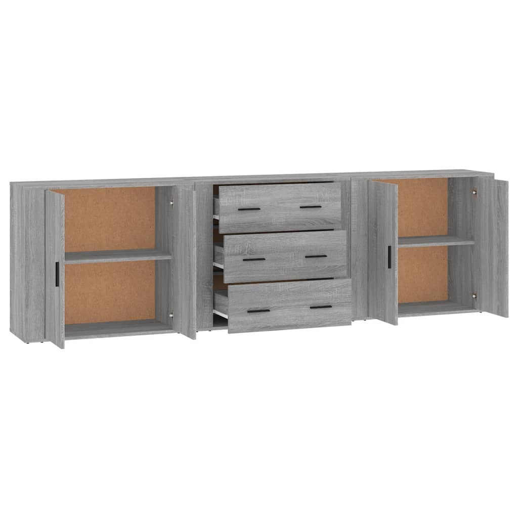 vidaXL Aparadores 3 piezas madera contrachapada gris Sonoma