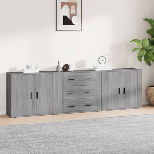 vidaXL Aparadores 3 piezas madera contrachapada gris Sonoma