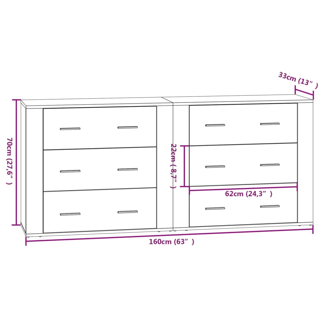 vidaXL Aparadores 2 piezas madera contrachapada blanco