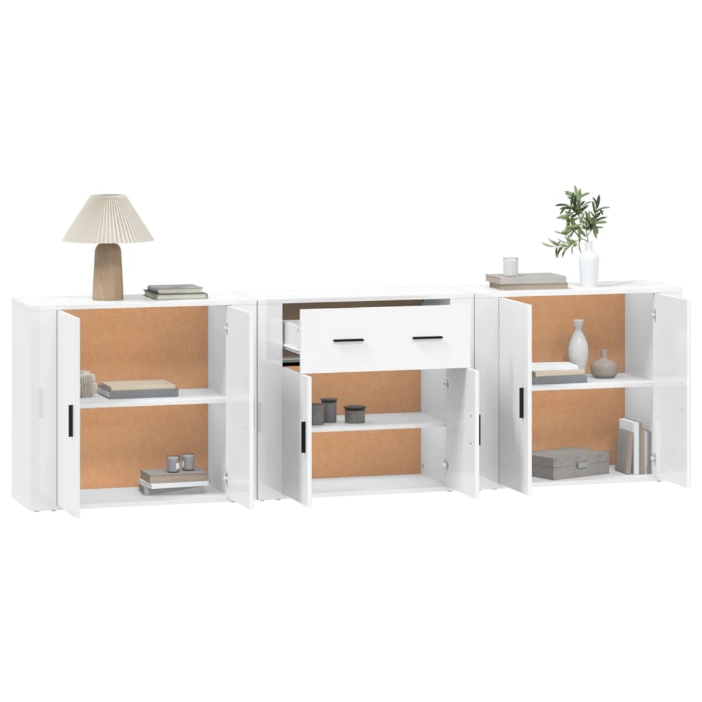 vidaXL Aparadores 3 piezas madera contrachapada blanco