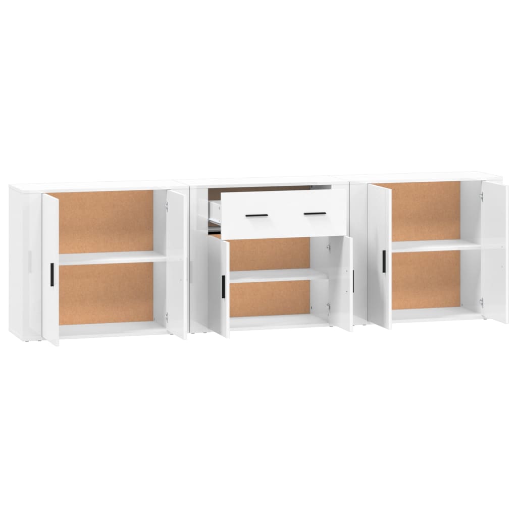 vidaXL Aparadores 3 piezas madera contrachapada blanco