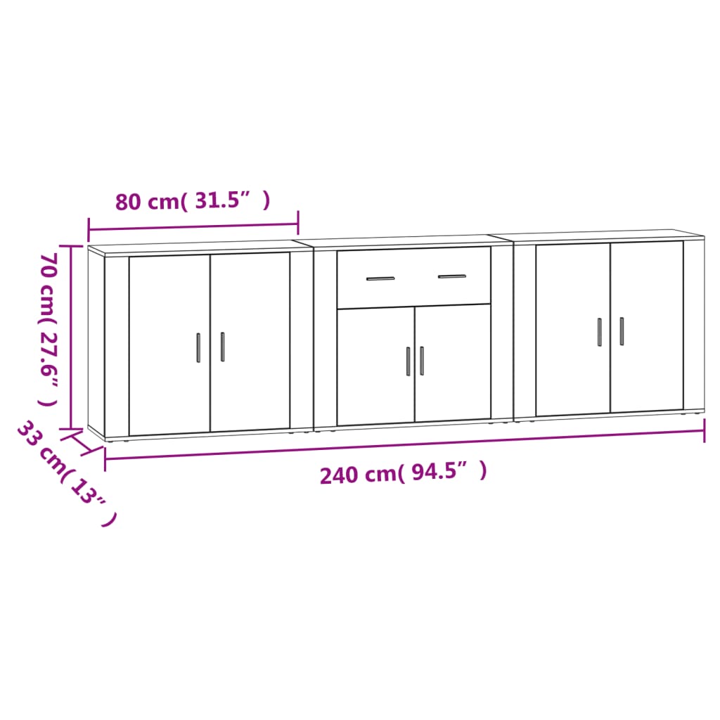 vidaXL Aparadores 3 piezas madera contrachapada blanco