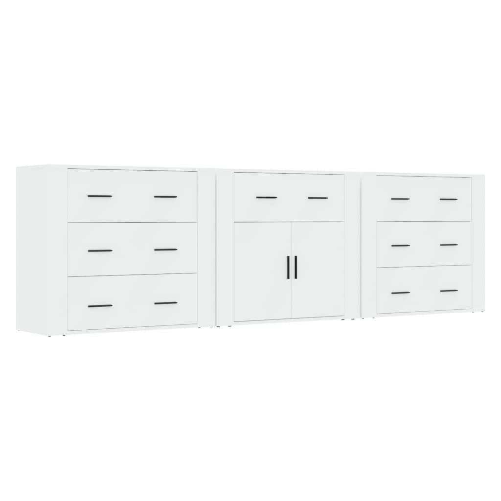 vidaXL Aparadores 3 piezas madera contrachapada blanco