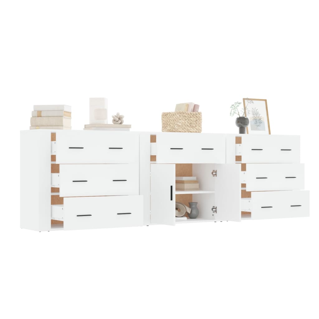 vidaXL Aparadores 3 piezas madera contrachapada blanco