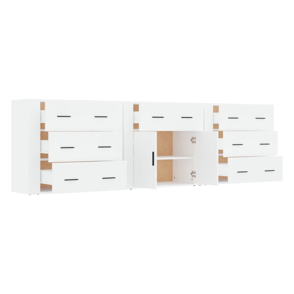 vidaXL Aparadores 3 piezas madera contrachapada blanco