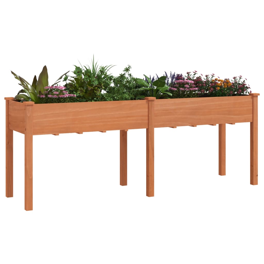 vidaXL Jardinera con forro madera maciza de abeto marrón 203x53x76 cm