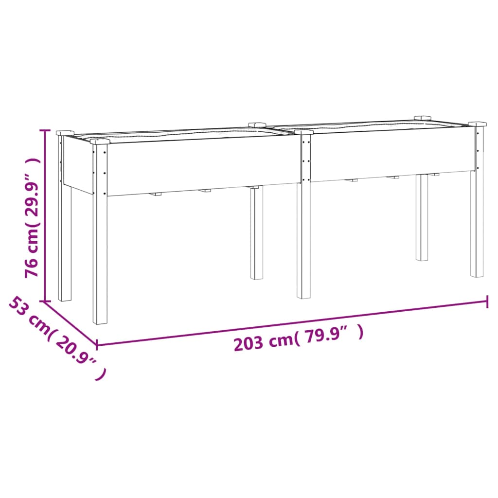 vidaXL Jardinera con forro madera maciza de abeto marrón 203x53x76 cm