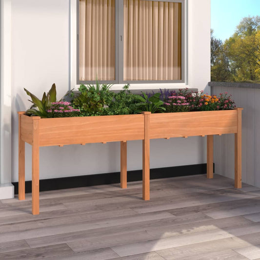 vidaXL Jardinera con forro madera maciza de abeto marrón 203x53x76 cm