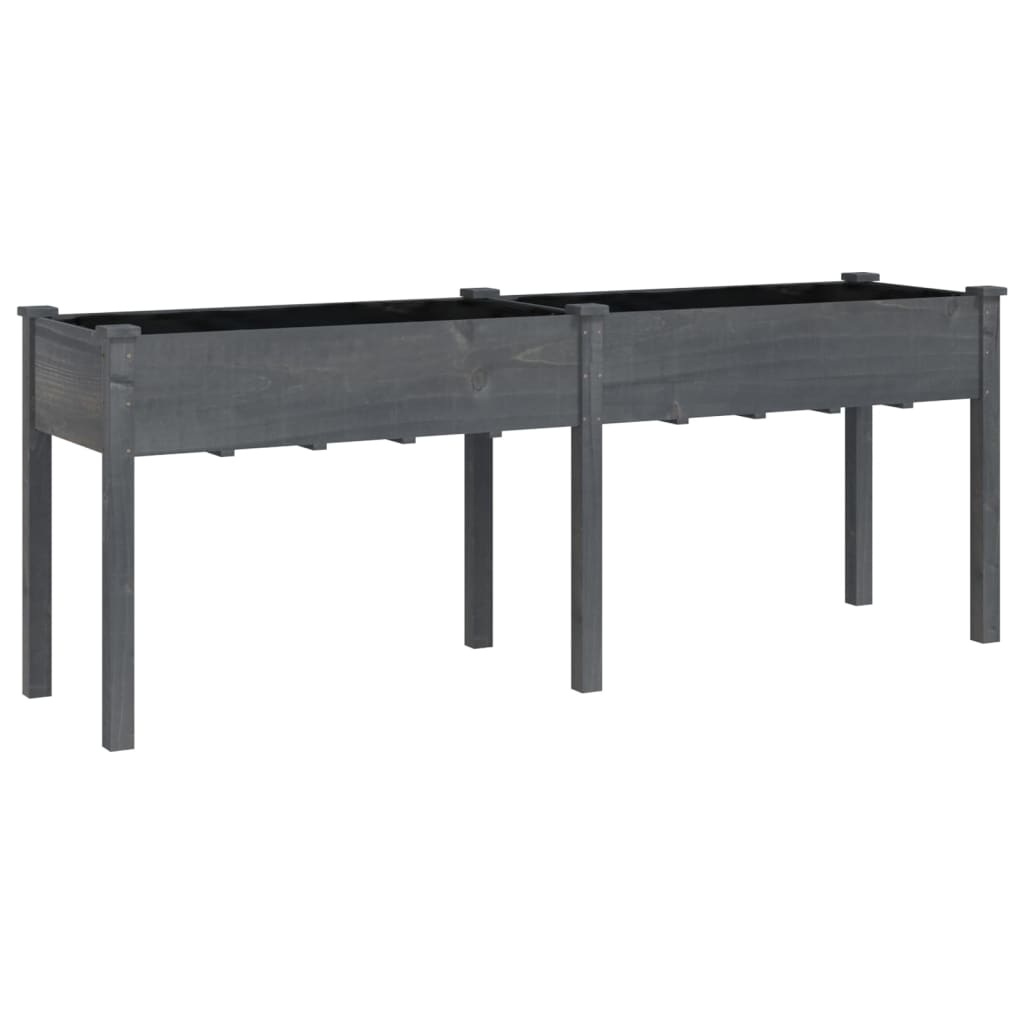 vidaXL Jardinera con forro madera maciza de abeto gris 203x53x76 cm