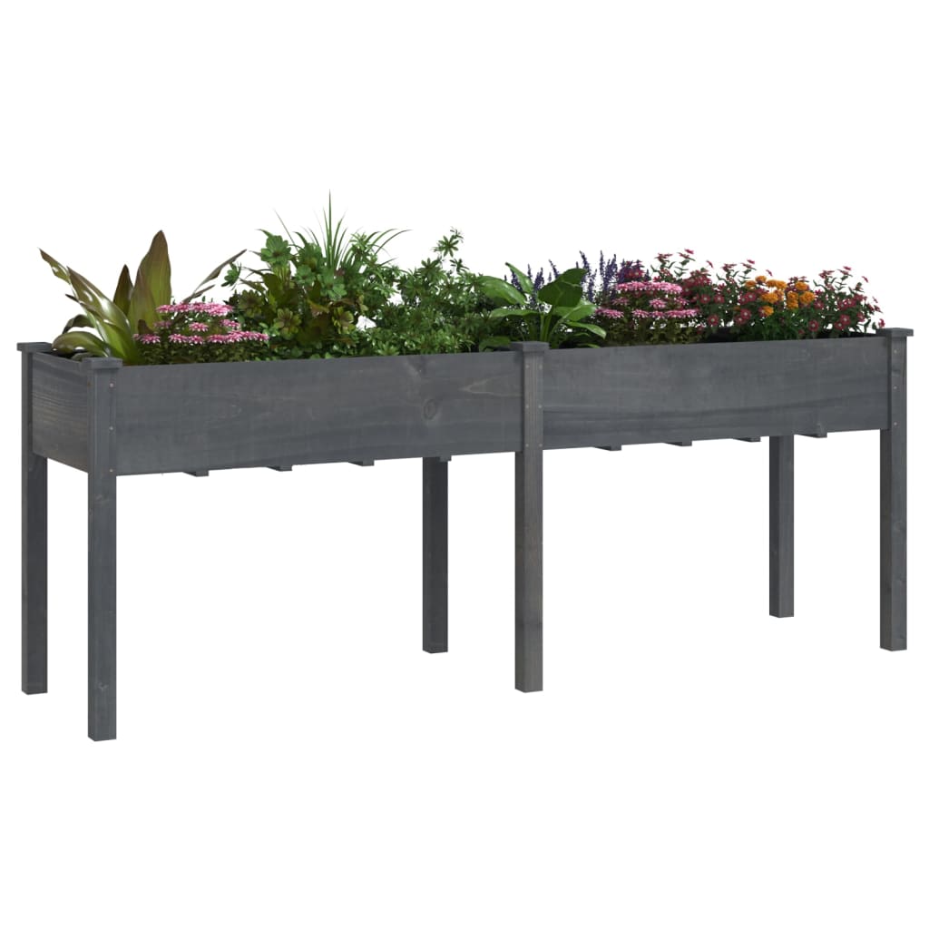 vidaXL Jardinera con forro madera maciza de abeto gris 203x53x76 cm