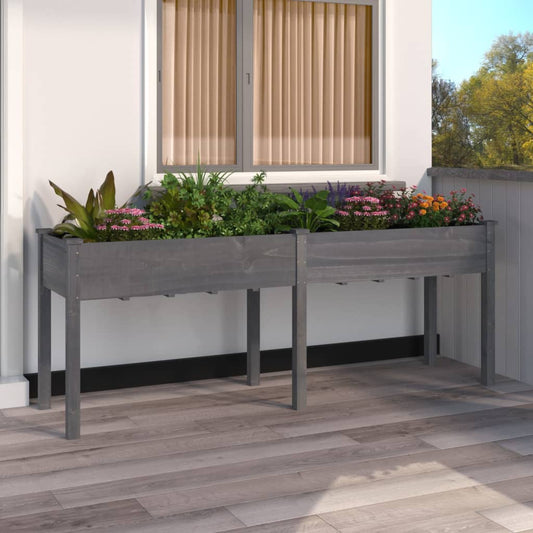 vidaXL Jardinera con forro madera maciza de abeto gris 203x53x76 cm