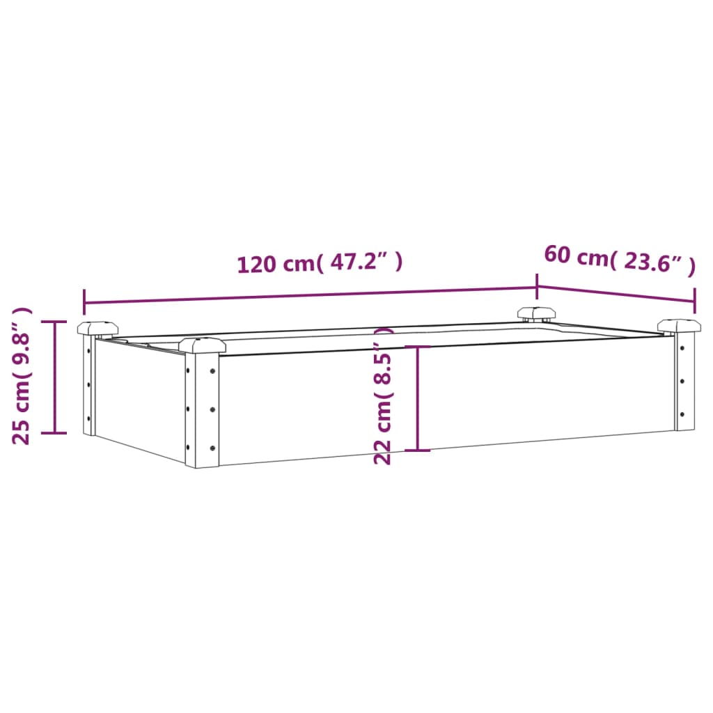 vidaXL Jardinera arriate forro madera maciza abeto gris 120x60x25 cm