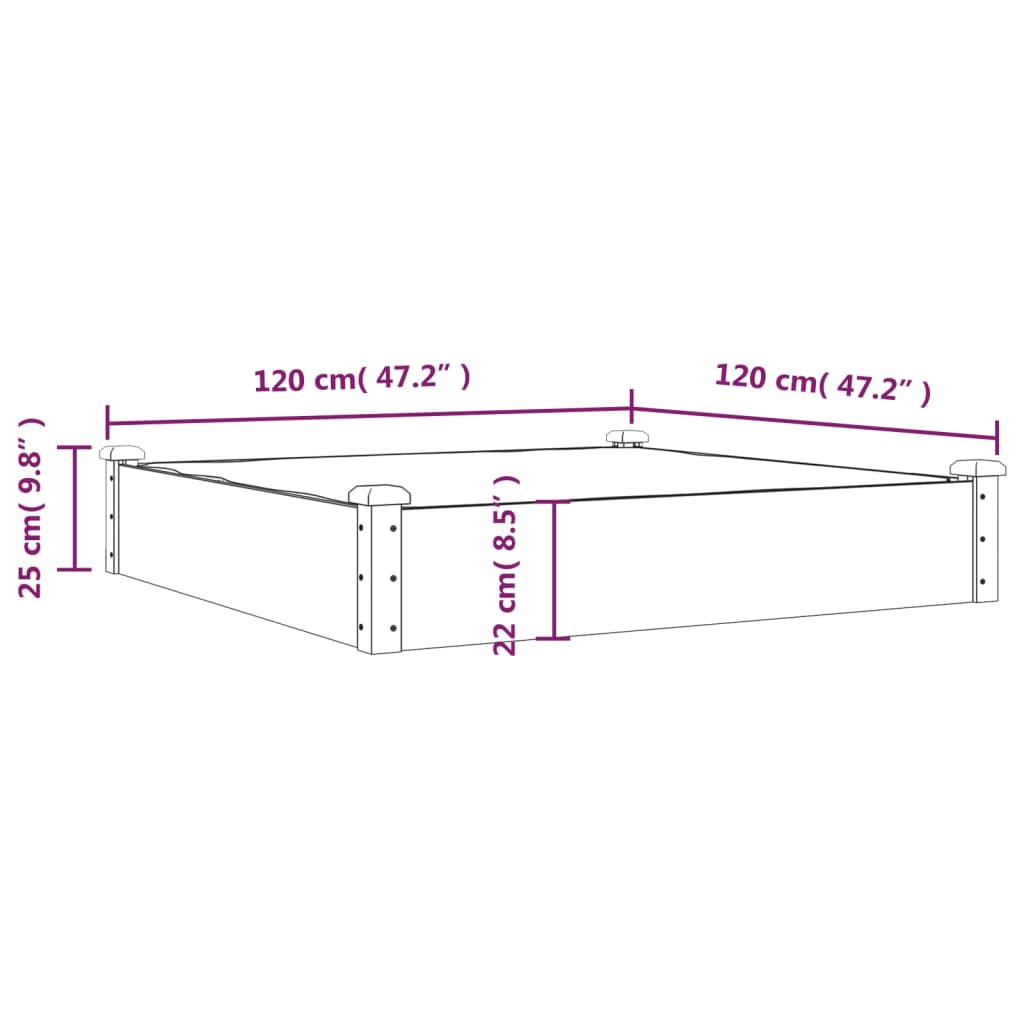 vidaXL Jardinera arriate con forro madera maciza abeto 120x60x25 cm