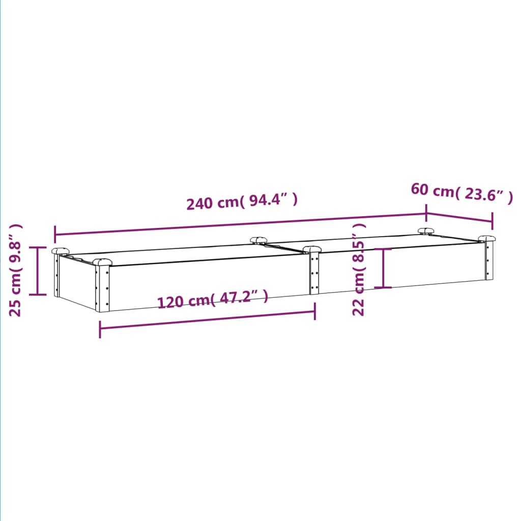 vidaXL Jardinera arriate con forro madera maciza abeto 240x60x25 cm