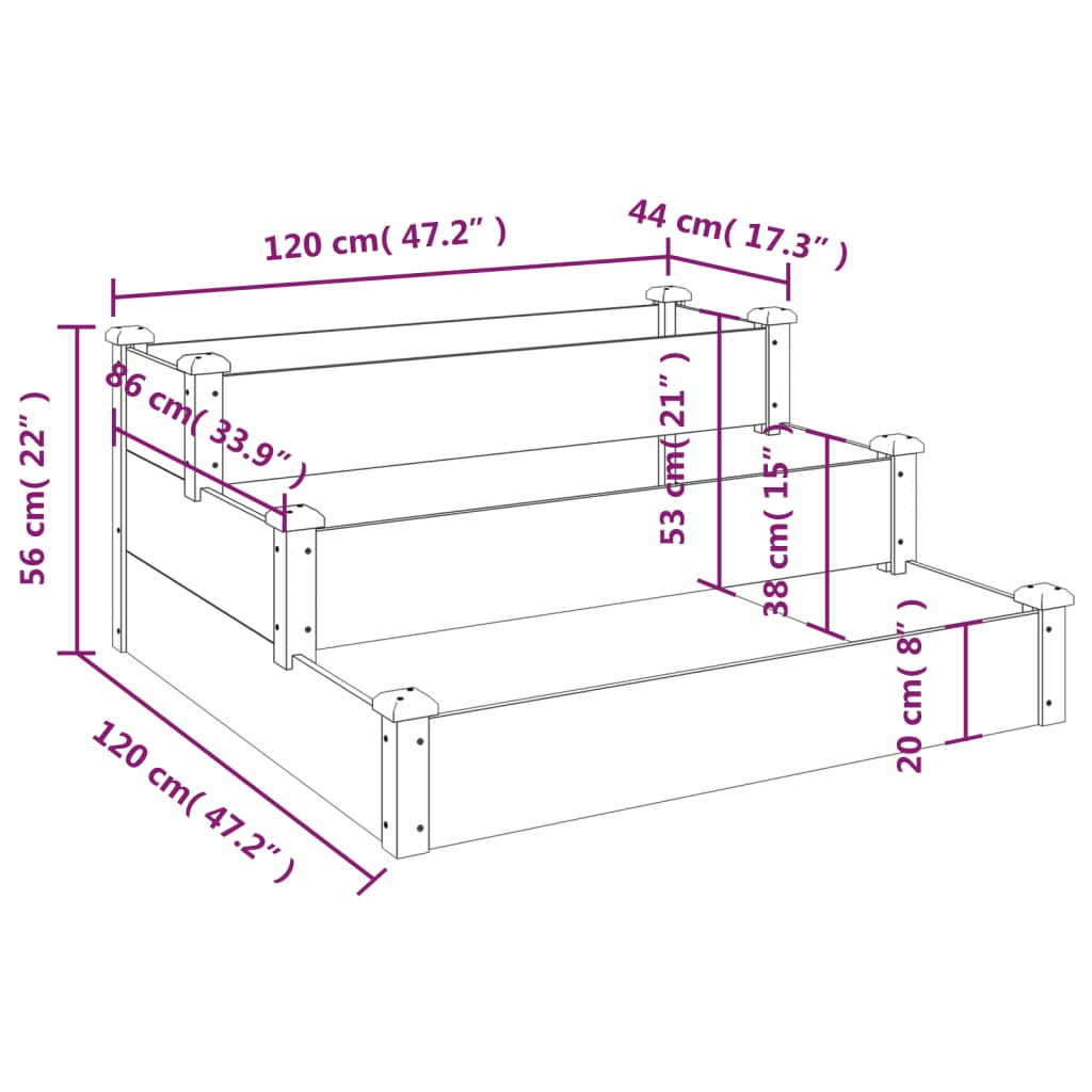 vidaXL Jardinera arriate madera maciza de abeto marrón 120x120x56 cm