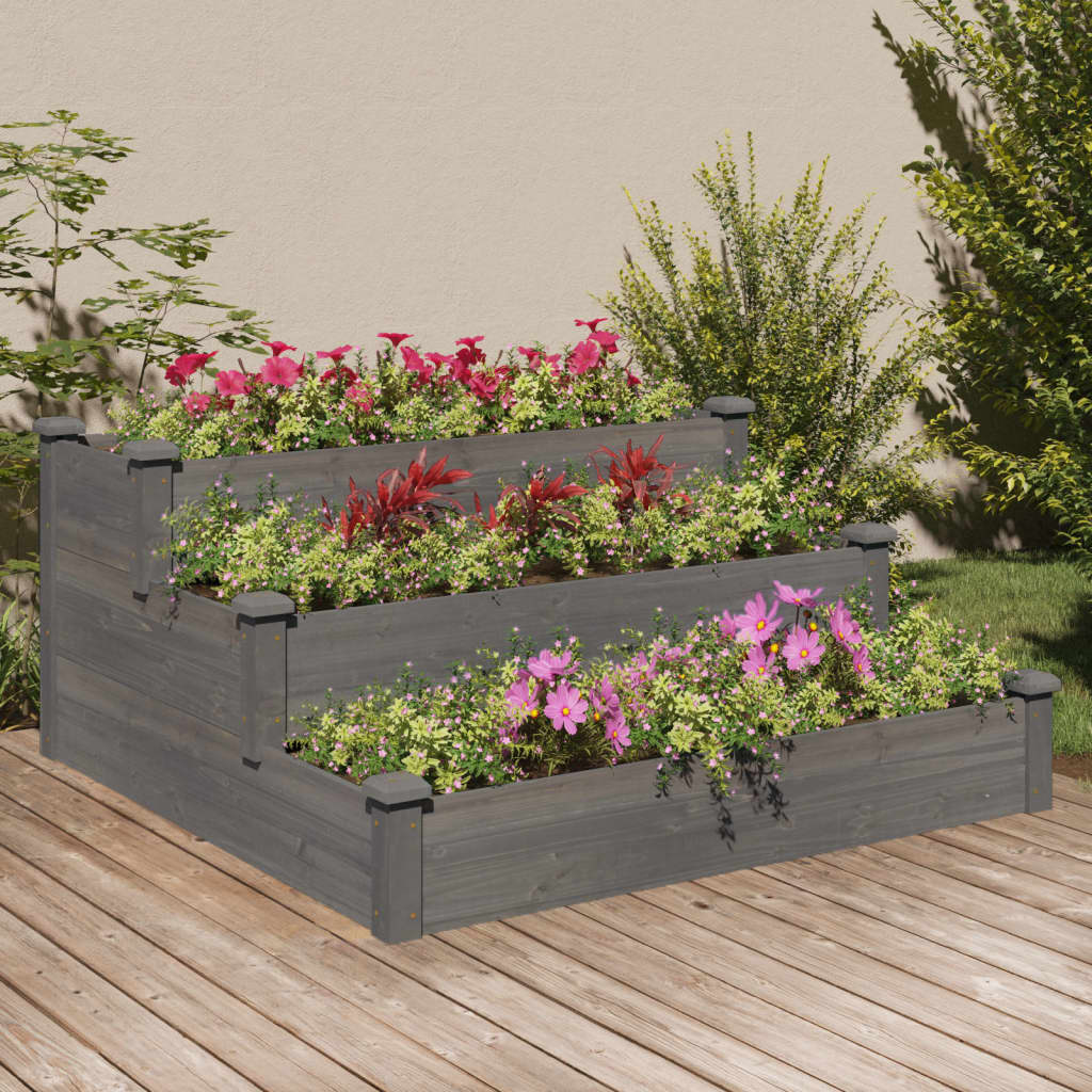 vidaXL Jardinera arriate madera maciza de abeto gris 120x120x56 cm