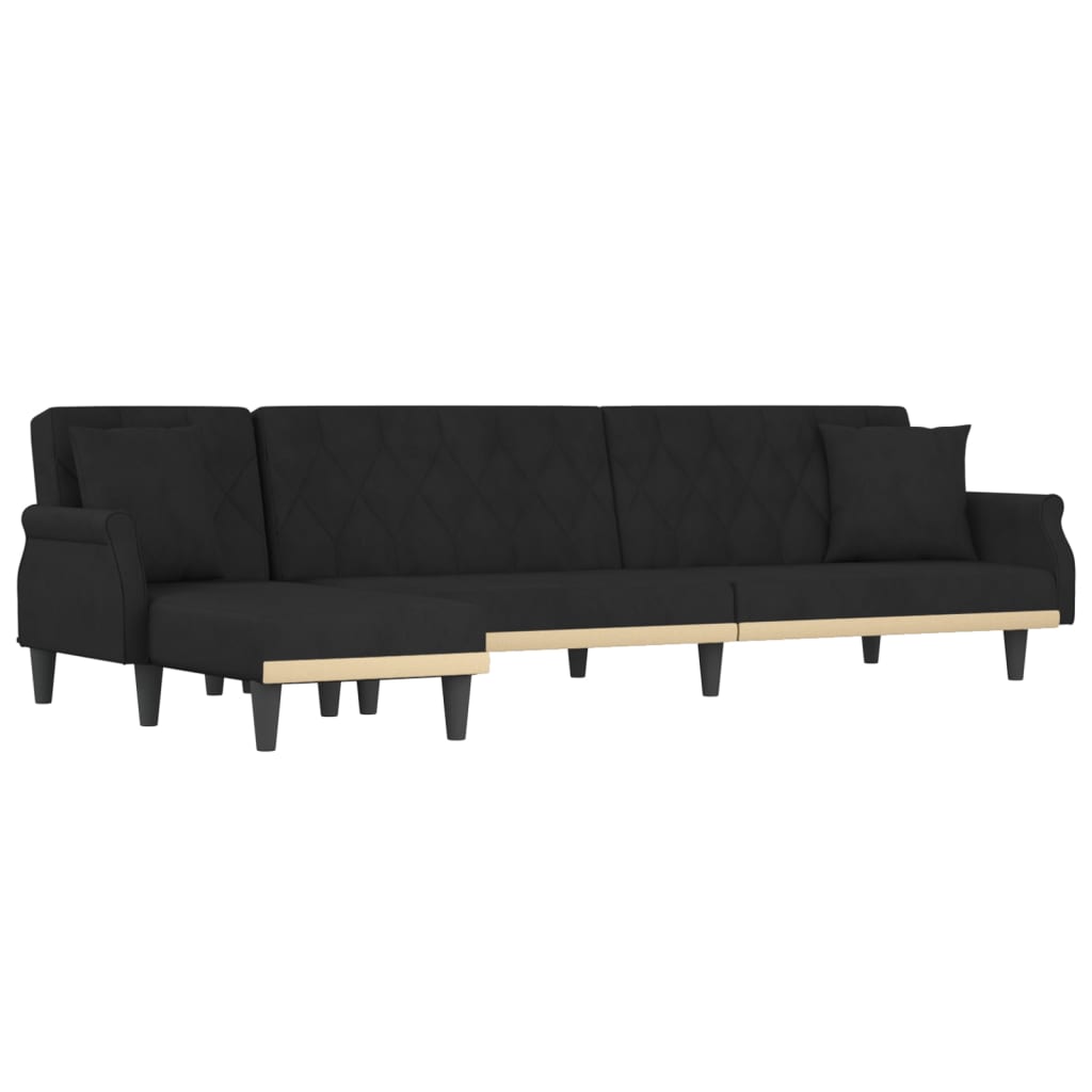 vidaXL Sofá cama en forma de L terciopelo negro 271x140x70 cm