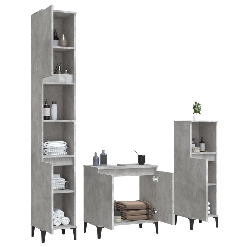 vidaXL Set muebles de baño 2 piezas madera contrachapada gris hormigón