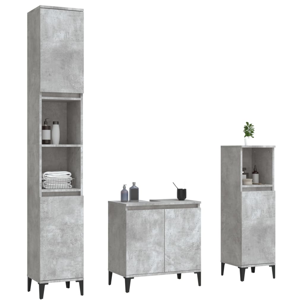 vidaXL Set muebles de baño 2 piezas madera contrachapada gris hormigón