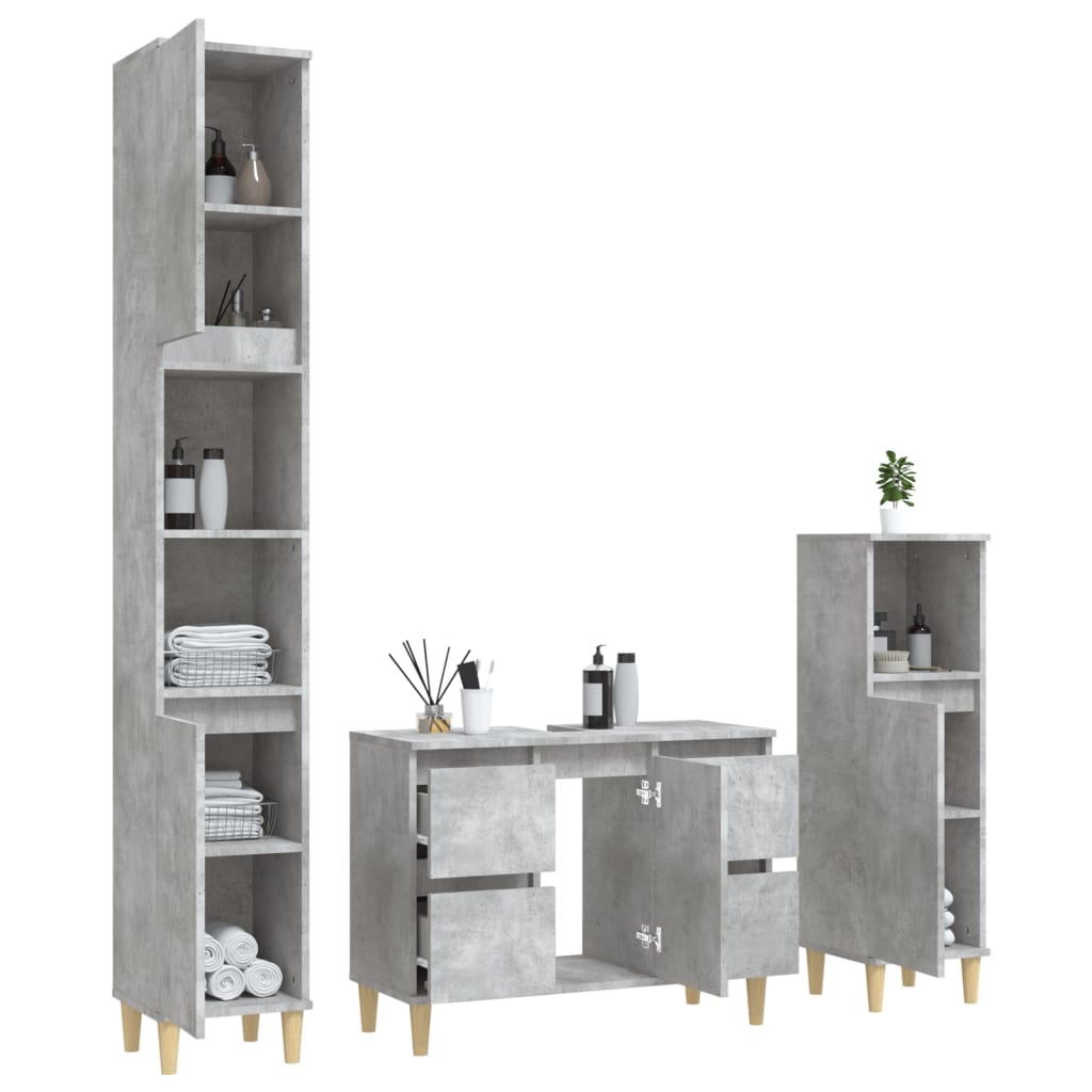 vidaXL Set muebles de baño 2 piezas madera contrachapada gris hormigón