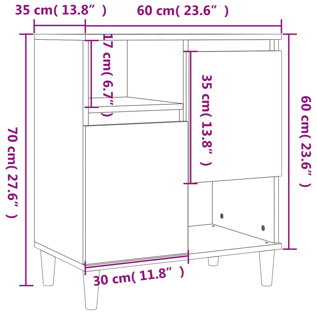 vidaXL Aparadores 2 uds madera contrachapada blanco brillo 60x35x70 cm