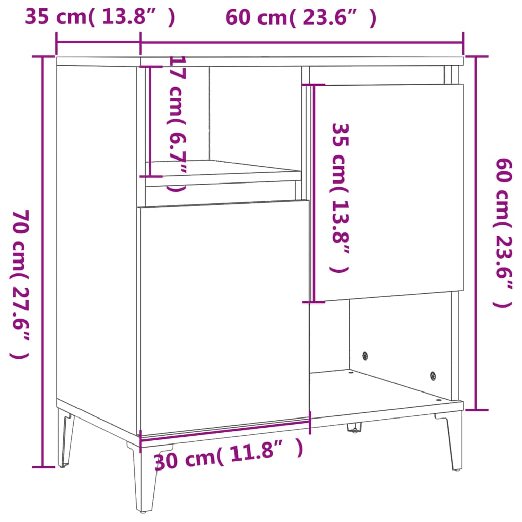 vidaXL Aparadores 2 uds madera contrachapada blanco brillo 60x35x70 cm