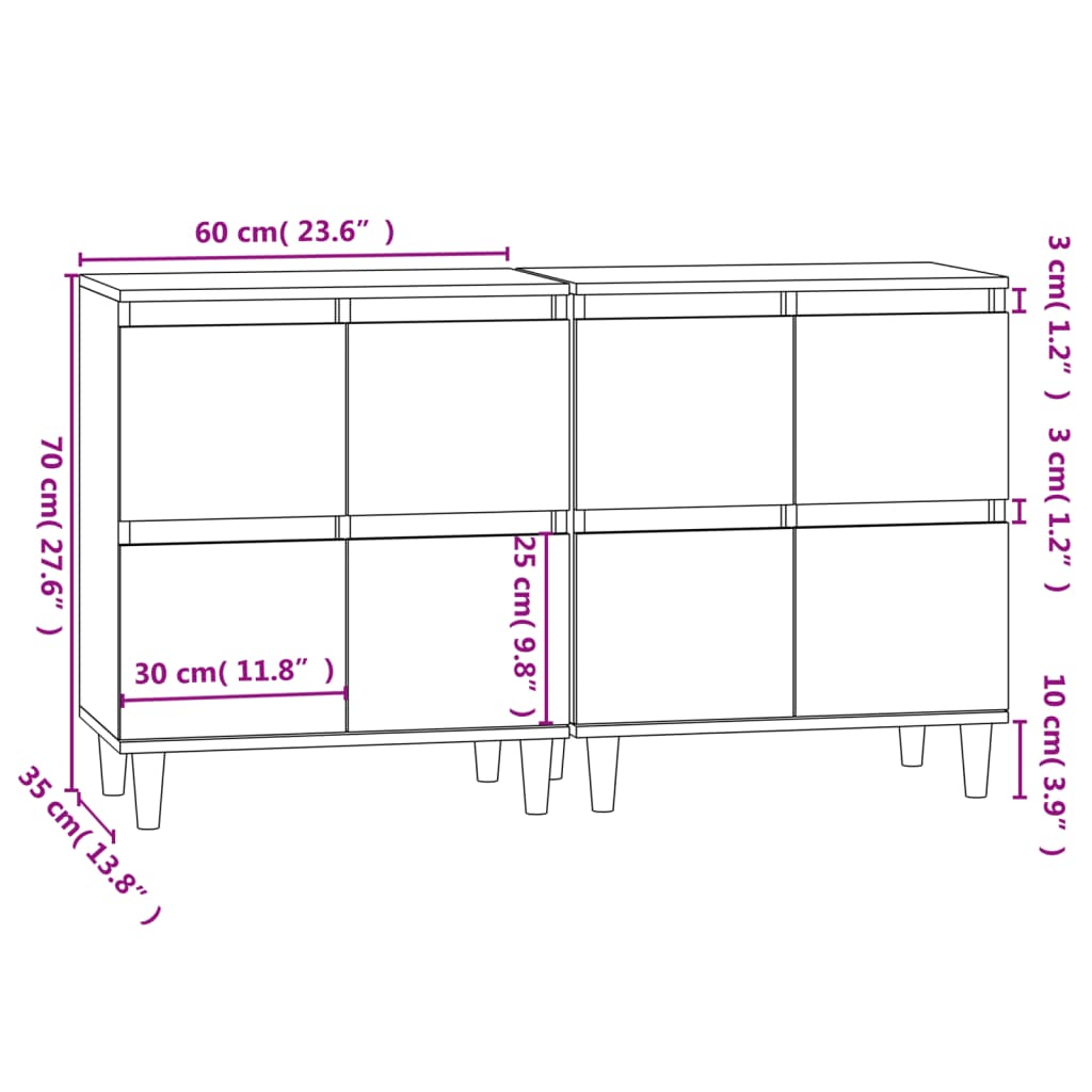 vidaXL Aparadores 2 uds madera contrachapada blanco 60x35x70 cm