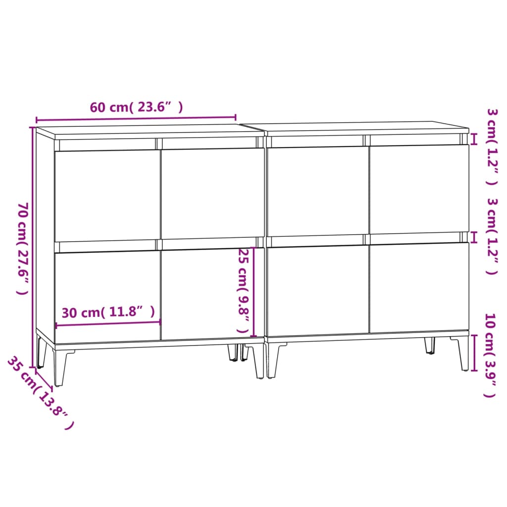 vidaXL Aparadores 2 uds madera contrachapada blanco 60x35x70 cm