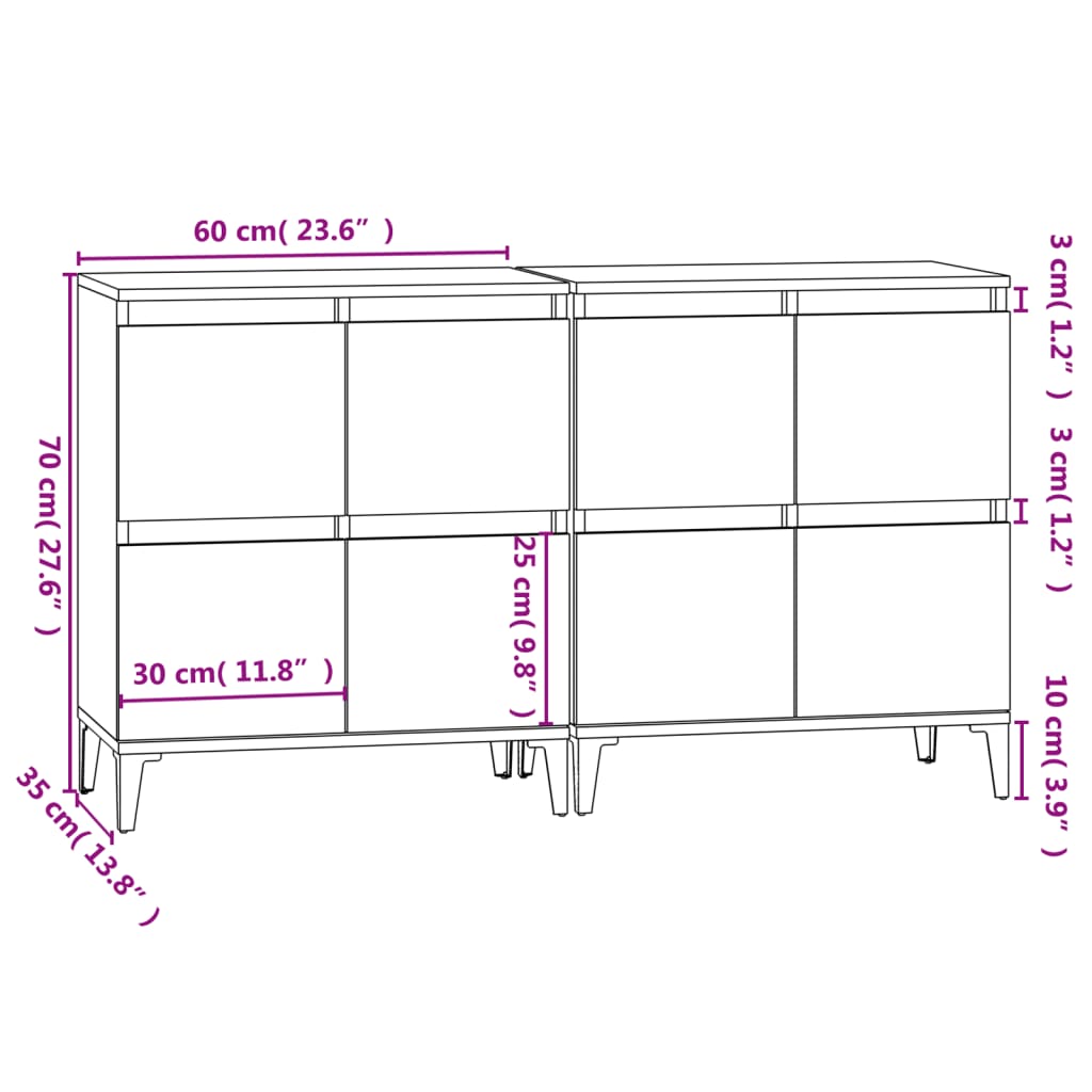 vidaXL Aparadores 2 uds madera contrachapada gris hormigón 60x35x70 cm