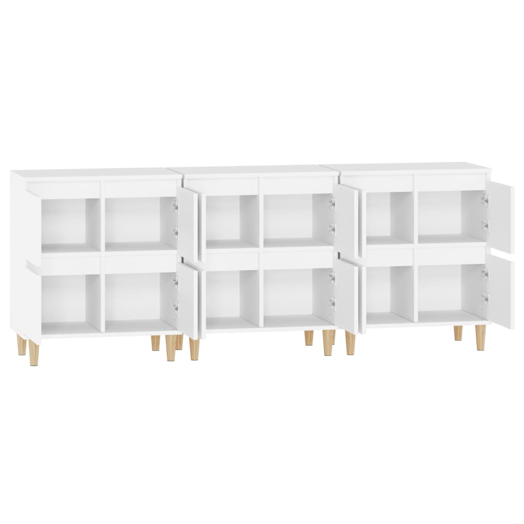 vidaXL Aparadores 3 uds madera contrachapada blanco 60x35x70 cm