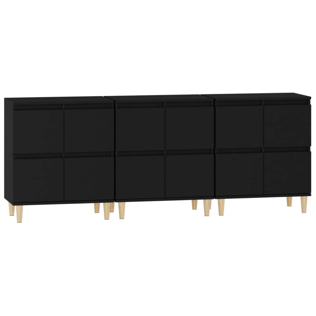 vidaXL Aparadores 3 uds madera contrachapada negro 60x35x70 cm