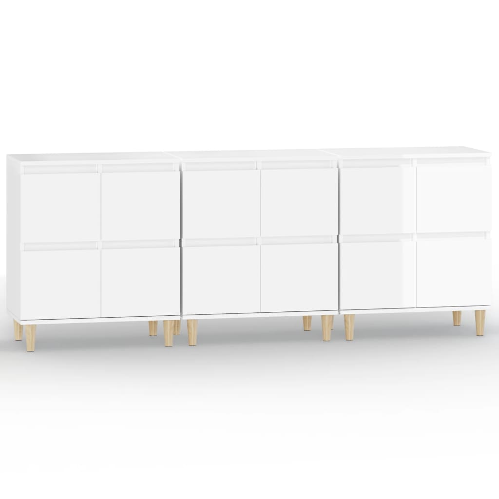 vidaXL Aparadores 3 uds madera contrachapada blanco brillo 60x35x70 cm