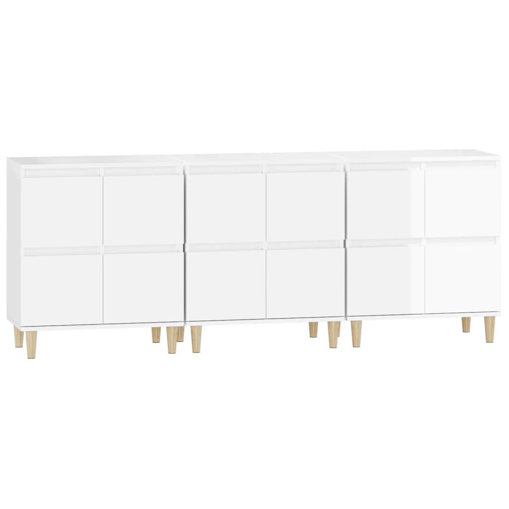 vidaXL Aparadores 3 uds madera contrachapada blanco brillo 60x35x70 cm