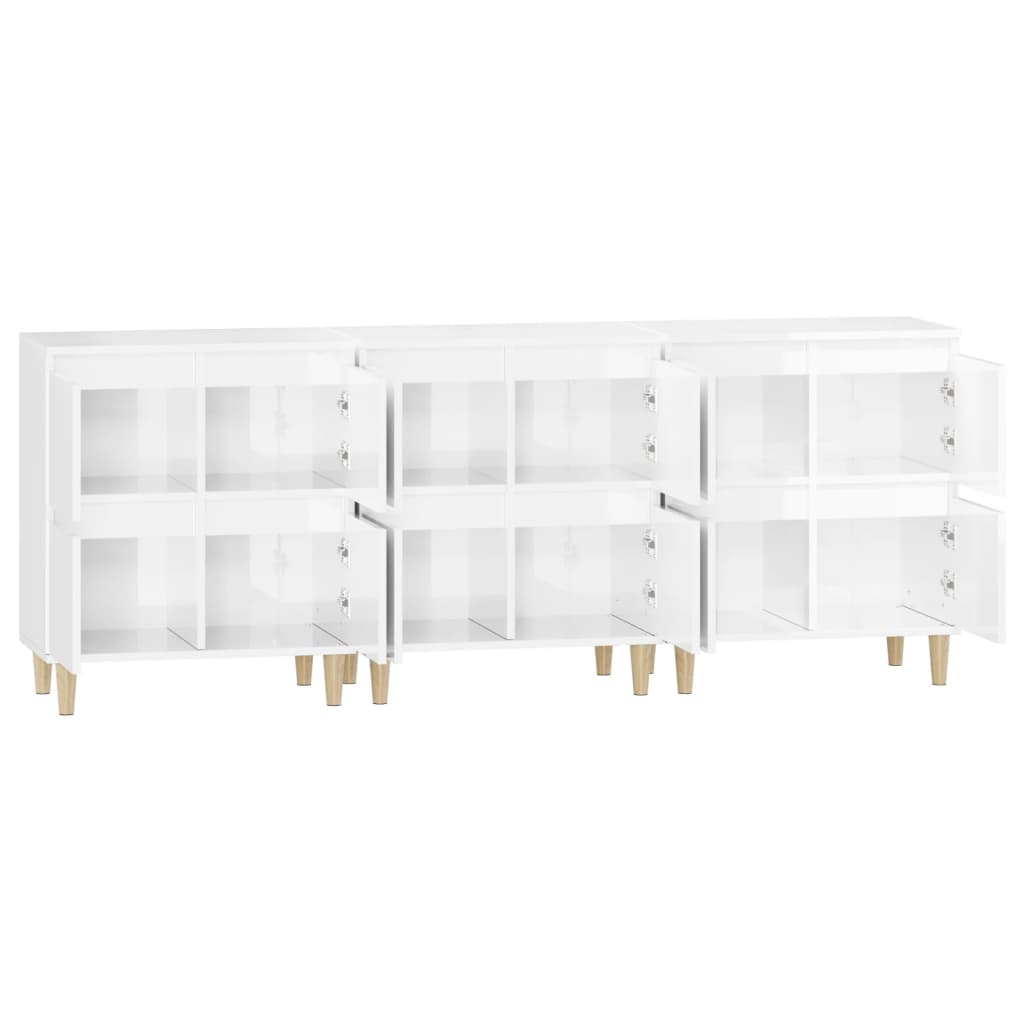 vidaXL Aparadores 3 uds madera contrachapada blanco brillo 60x35x70 cm