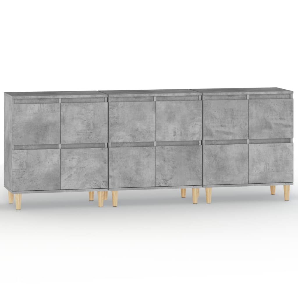 vidaXL Aparadores 3 uds madera contrachapada gris hormigón 60x35x70 cm