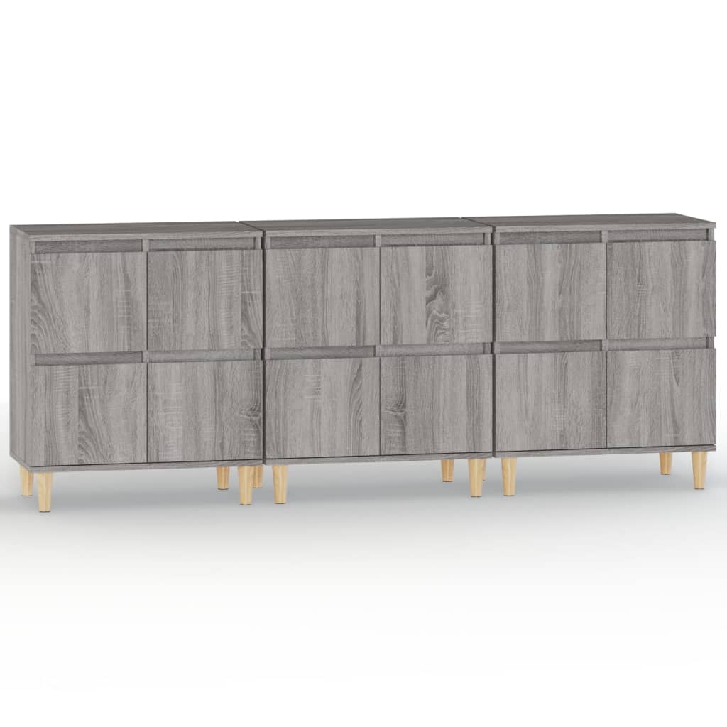 vidaXL Aparadores 3 uds madera contrachapada gris Sonoma 60x35x70 cm