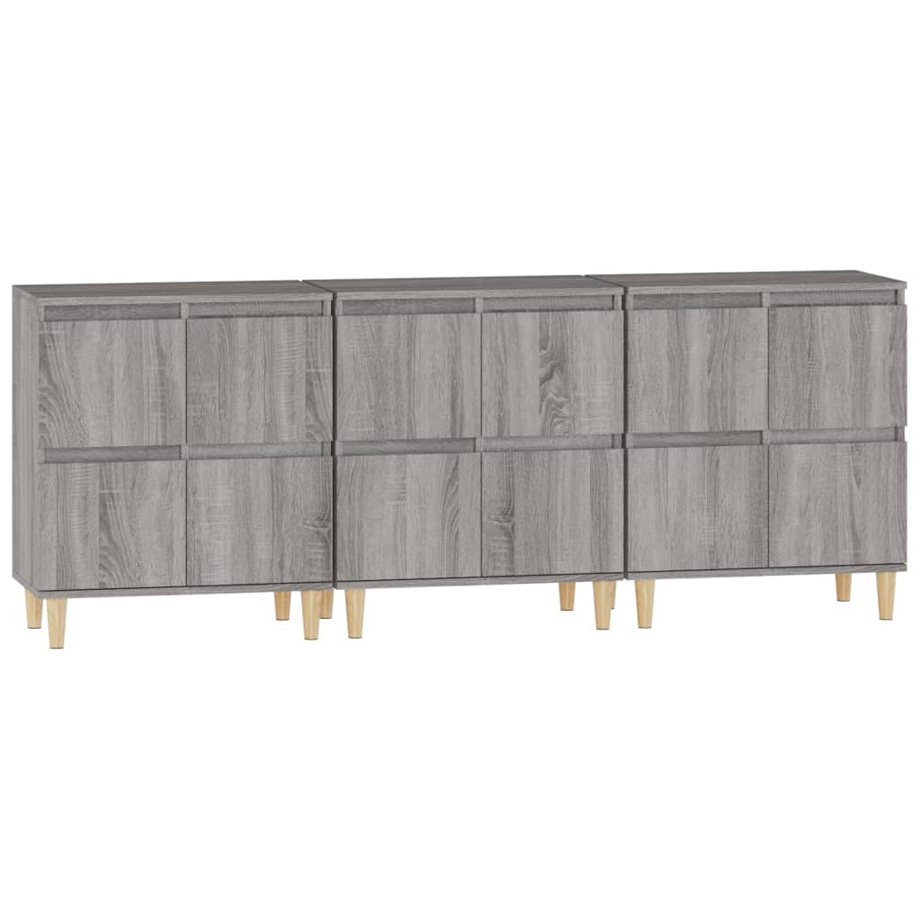 vidaXL Aparadores 3 uds madera contrachapada gris Sonoma 60x35x70 cm