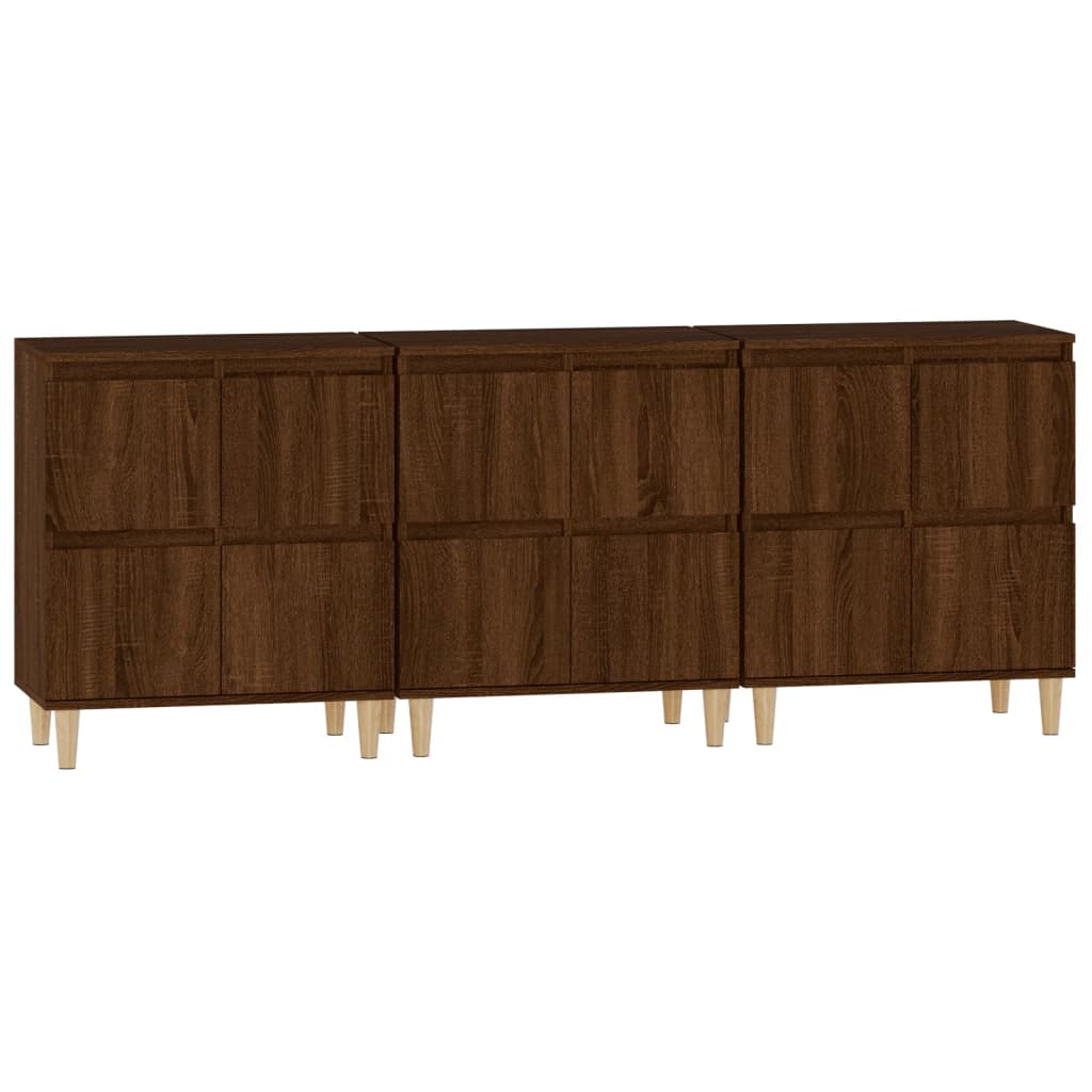 vidaXL Aparadores 3 uds madera contrachapada marrón roble 60x35x70 cm