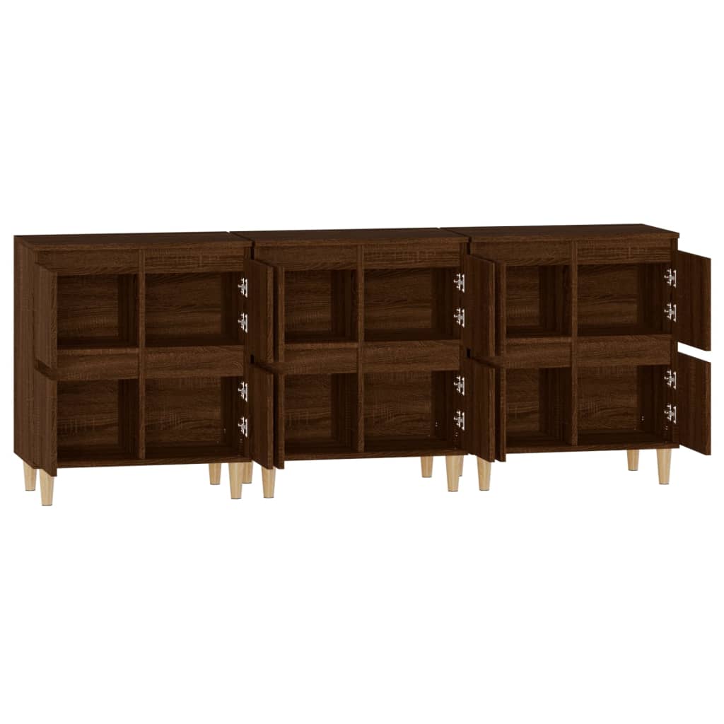 vidaXL Aparadores 3 uds madera contrachapada marrón roble 60x35x70 cm