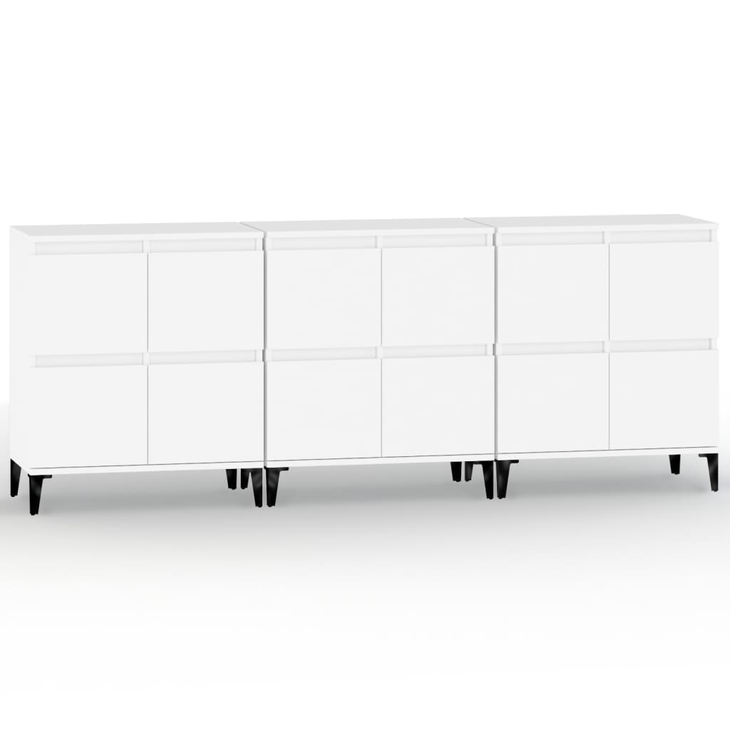 vidaXL Aparadores 3 uds madera contrachapada blanco 60x35x70 cm