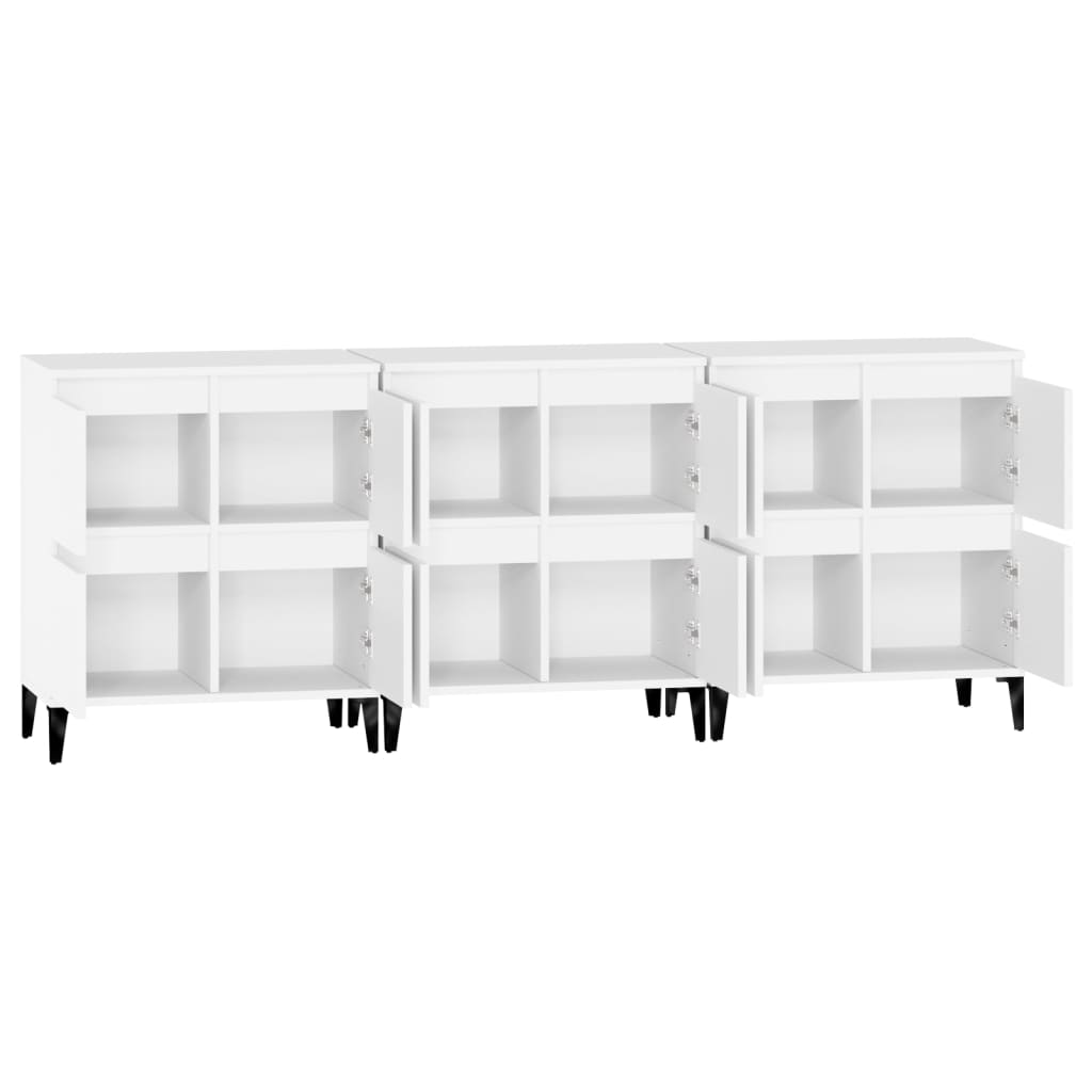 vidaXL Aparadores 3 uds madera contrachapada blanco 60x35x70 cm