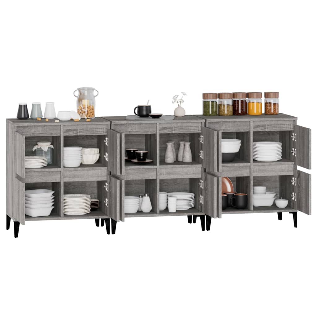 vidaXL Aparadores 3 uds madera contrachapada gris Sonoma 60x35x70 cm