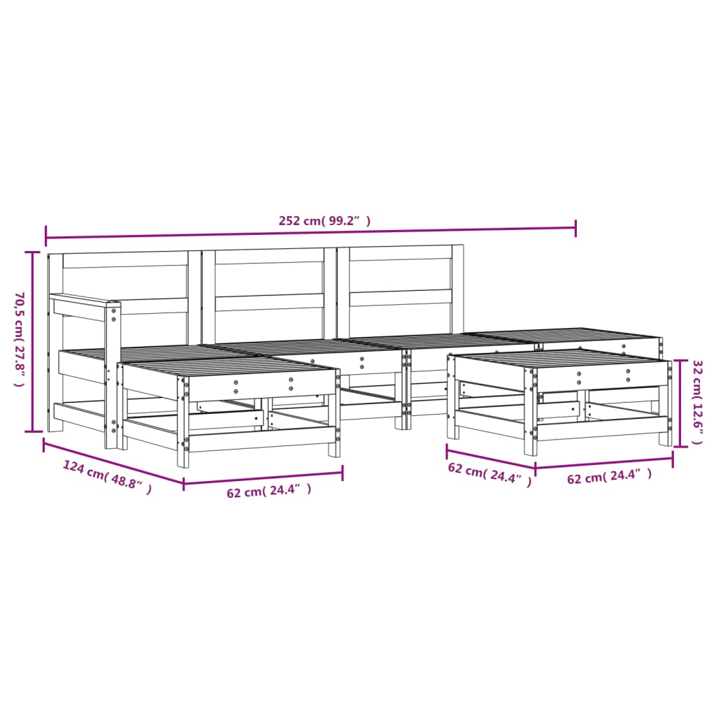 vidaXL Mesa y taburetes altos jardín 6 pzas madera maciza de pino gris