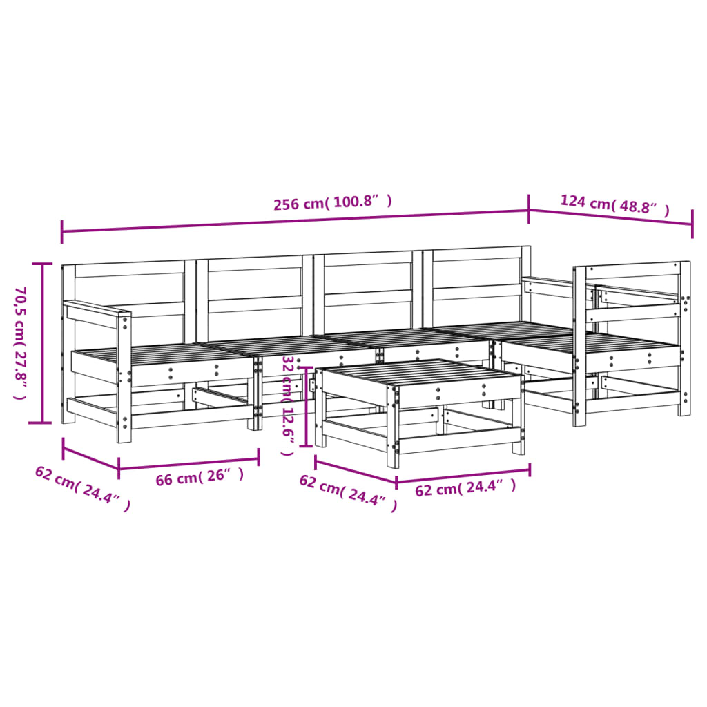 vidaXL Juego de muebles de jardín 6 piezas madera maciza de pino